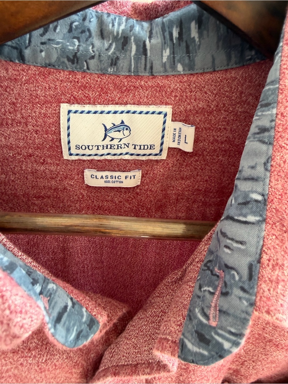 Southern Tide L Heathered Red Button-Down Long-Sleeve Shirt